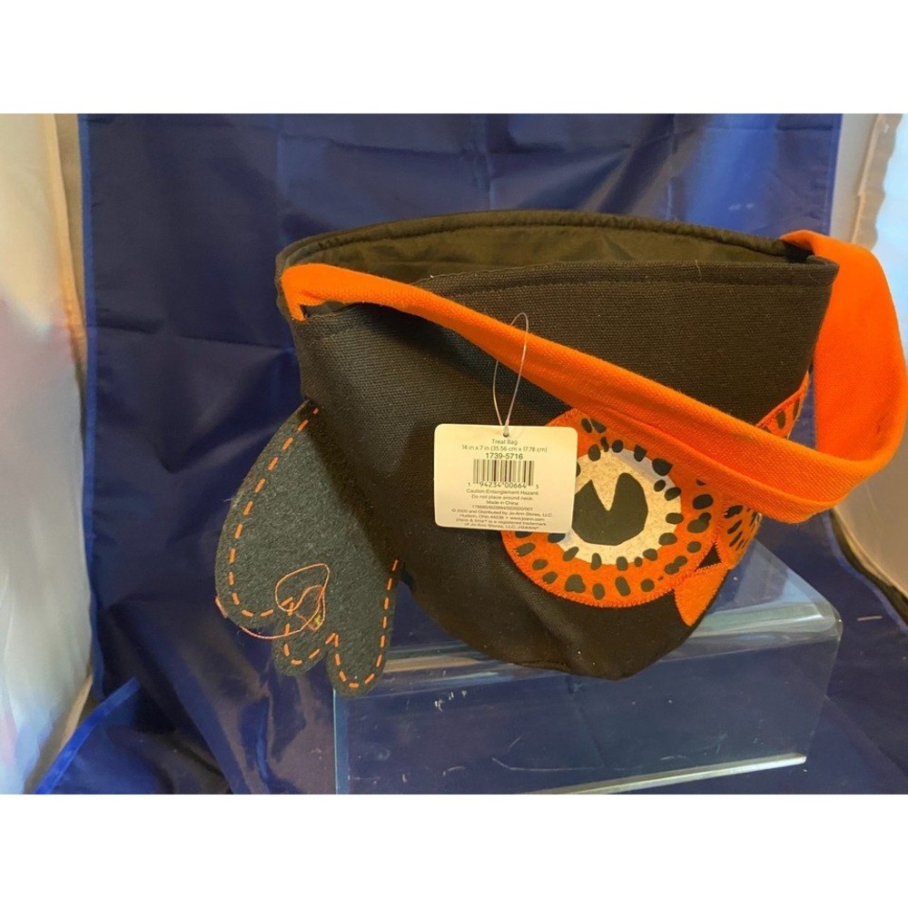 Place & Time Halloween Owl Treat Bag Black Orange Canvas Bucket 14x7 1739-5716 - Picture 4 of 6
